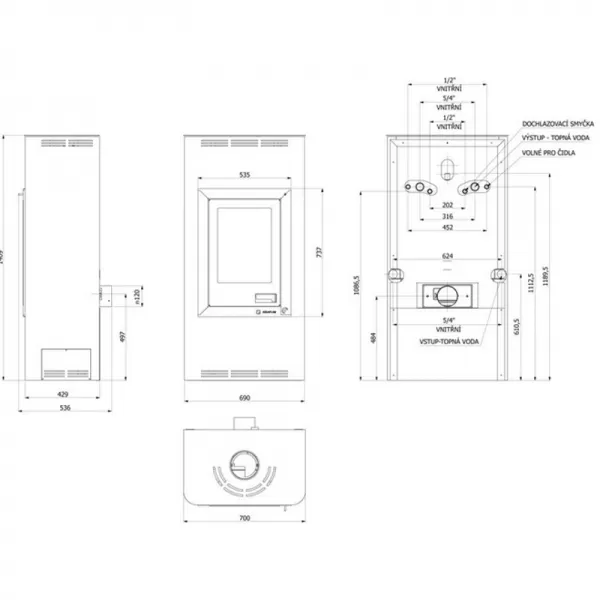 Krbová kamna AQUAFLAM 7 s výměníkem - krémová, manuální regulace Flamingo HSF29-035