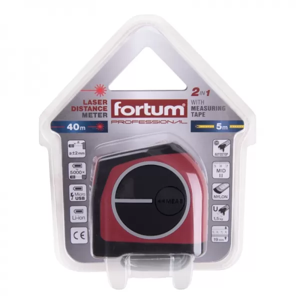 Laserový metr 40m s 5m svinovacím metrem Fortum 4780275
