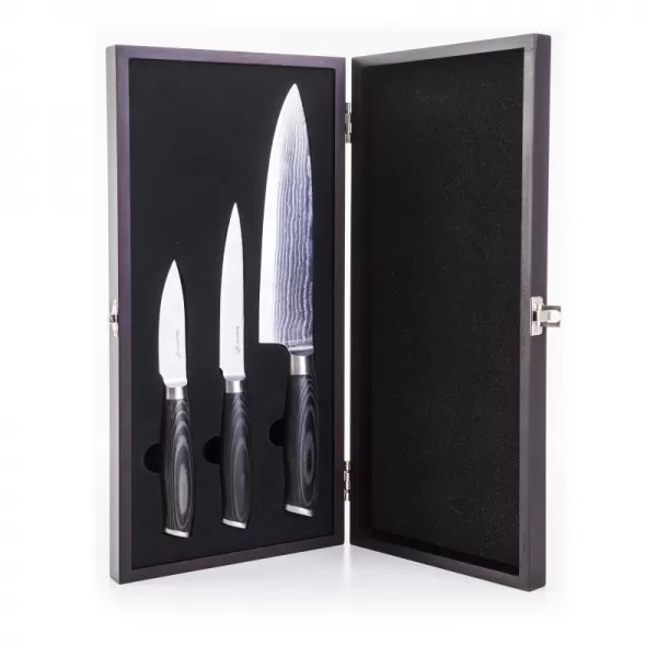 Sada nožů G21 Gourmet Damascus v bambusovém bloku 5 ks + brusný kámen