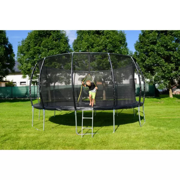 Trampolína G21 SpaceJump 430 cm, černá, s ochrannou sítí + schůdky zdarma