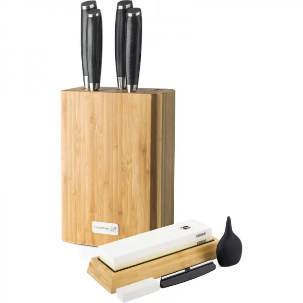 Sada nožů G21 Gourmet Damascus v bambusovém bloku 4 ks + brusný kámen 6002223
