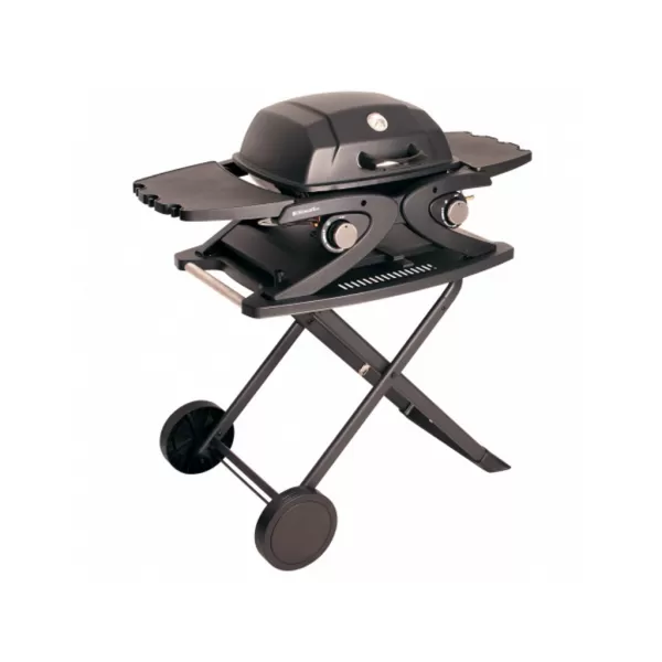 Přenosný plynový gril 4,2 kW se dvěma hořáky a pojízdným skládacím stolkem Riwall PRO RGG 20 Compact SET