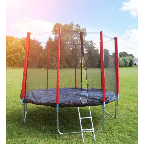 Trampolína červená 366 cm s ochrannou sítí + žebřík + krycí plachta GoodJump