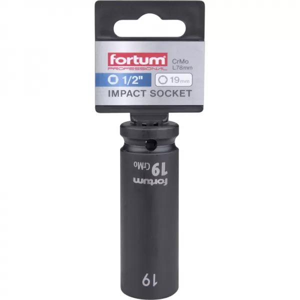 Hlavice nástrčná rázová 1/2", 19mm, L 78mm, CrMoV Fortum 4703219