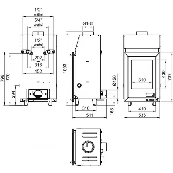 Krbová vložka s výměníkem a základní regulací AQUAFLAM 12