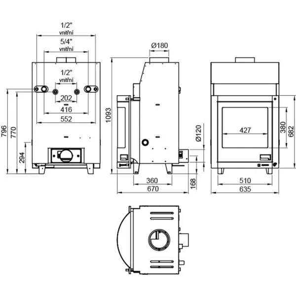 Krbová vložka s výměníkem a automatickou regulací AQUAFLAM 17 PANORAMA