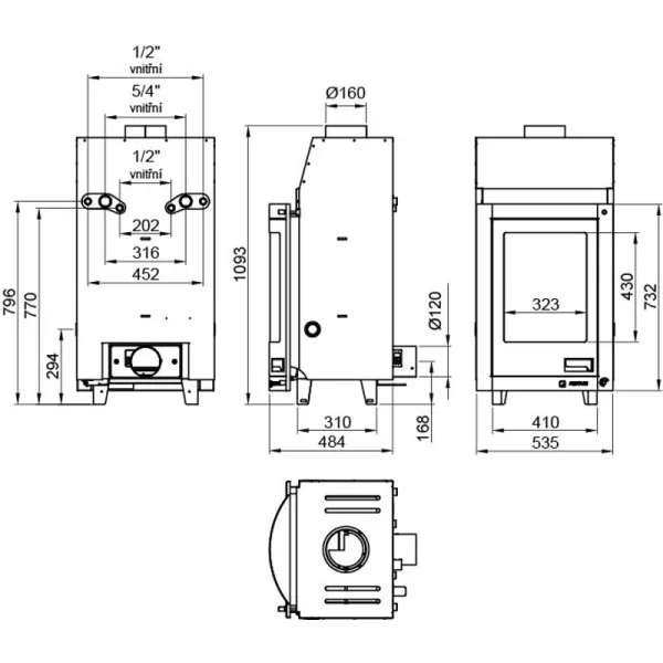 Krbová vložka s výměníkem a základní regulací AQUAFLAM 12 PANORAMA
