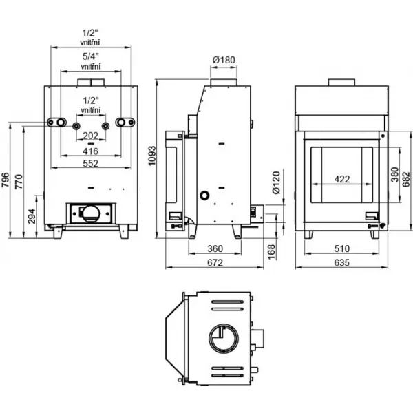 Krbová vložka s výměníkem a manuální regulací AQUAFLAM 17 PRIZMAT
