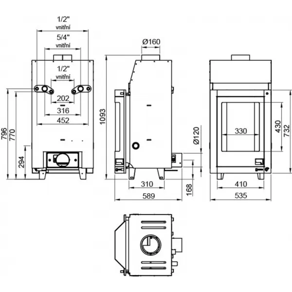 Krbová vložka s výměníkem a základní regulací AQUAFLAM 7 PRIZMAT