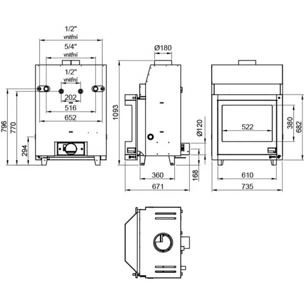 Krbová vložka s výměníkem a automatickou regulací AQUAFLAM 25 PRIZMAT