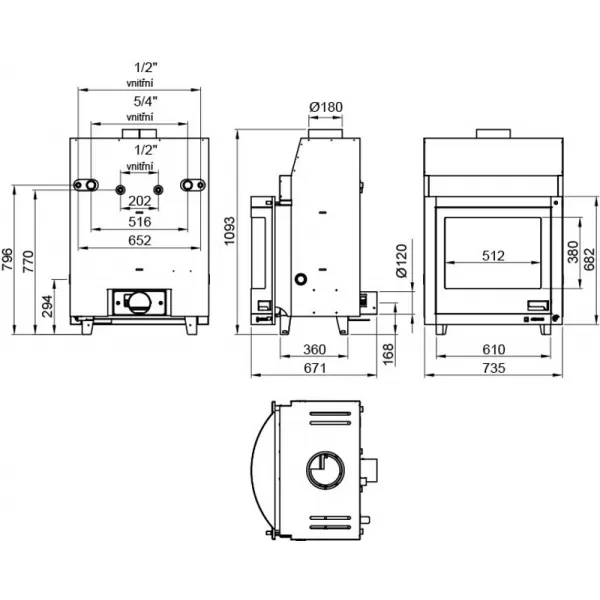 Krbová vložka s výměníkem a automatickou regulací AQUAFLAM 25 PANORAMA