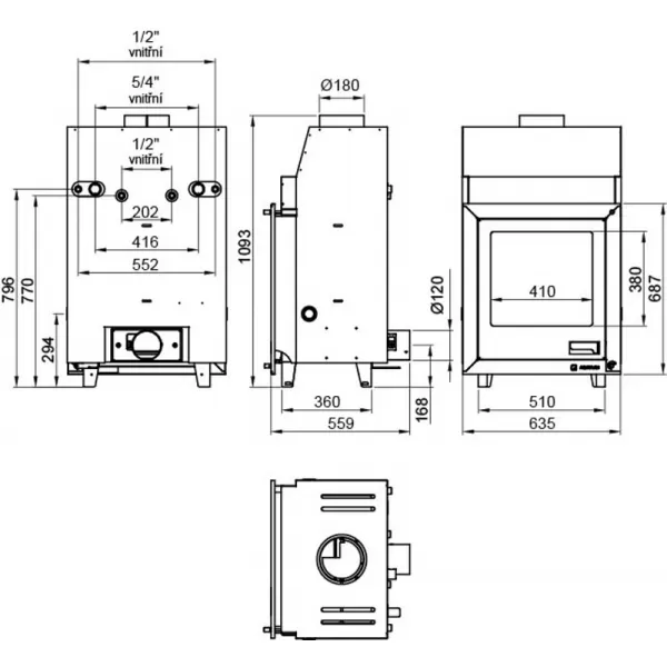 Krbová vložka s výměníkem a manuální regulací AQUAFLAM 17