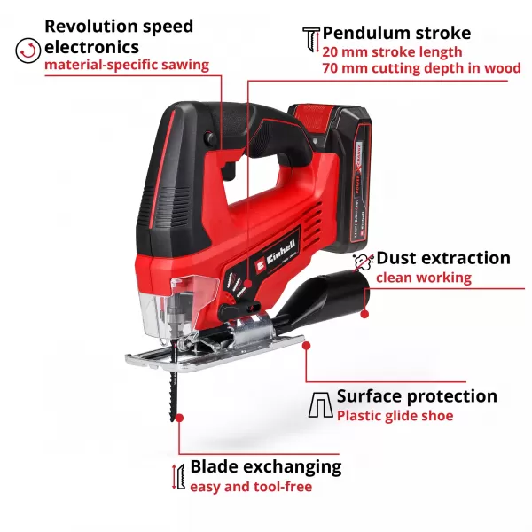 Aku přímočará pila 18V/2,5Ah TC-JS 18/70 Li Cordless Jig Saw Einhell 4321280