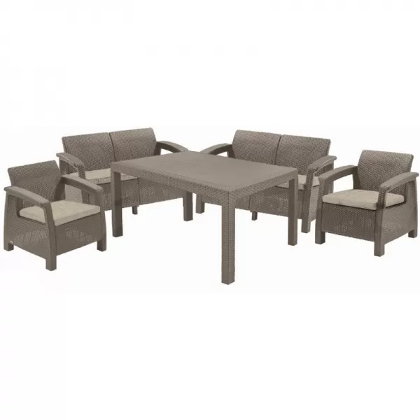 Zahradní nábytek set dvě dvousedačky + dvě křesla + stůl cappuccino Keter Corfu Fiesta 610354