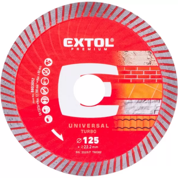 Kotouč diamantový řezný, turbo - suché i mokré řezání, 125x22,2x2mm Extol Premium 8803052