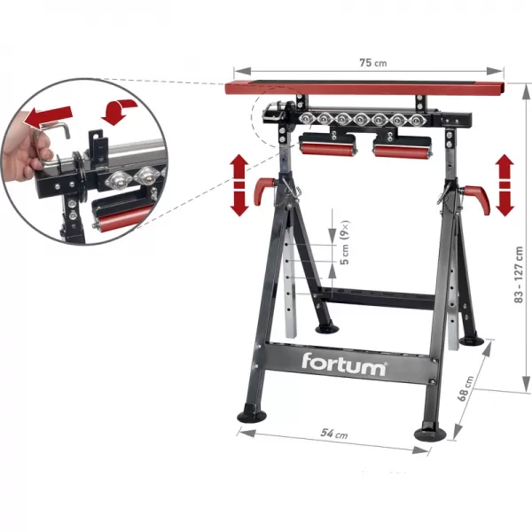 Koza/podavač 4-funkční, nosnost až 200kg, výška 83-127cm Fortum 4759985