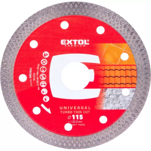 Kotouč diamantový řezný, turbo Thin Cut, suché i mokré řezání, 115x22,2x1,2mm Extol Premium 8803041
