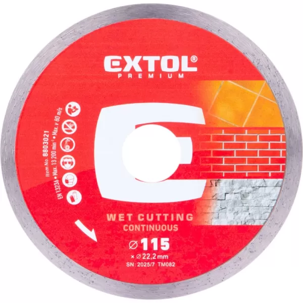 Kotouč diamantový řezný celoobv. EXTRA tenký - mokré řezání, 115x22,2x1,1mm Extol Premium 8803021