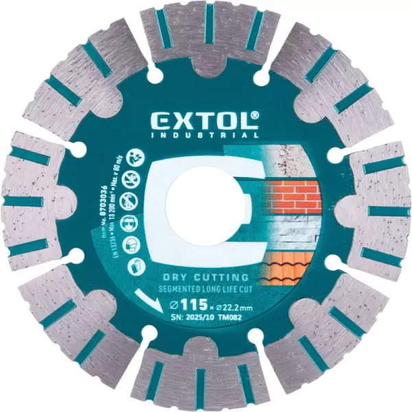 Kotouč diamantový řezný segmentový Long Life Cut, suché řezání, 115x22,2x1,8mm Extol Industrial 8703036