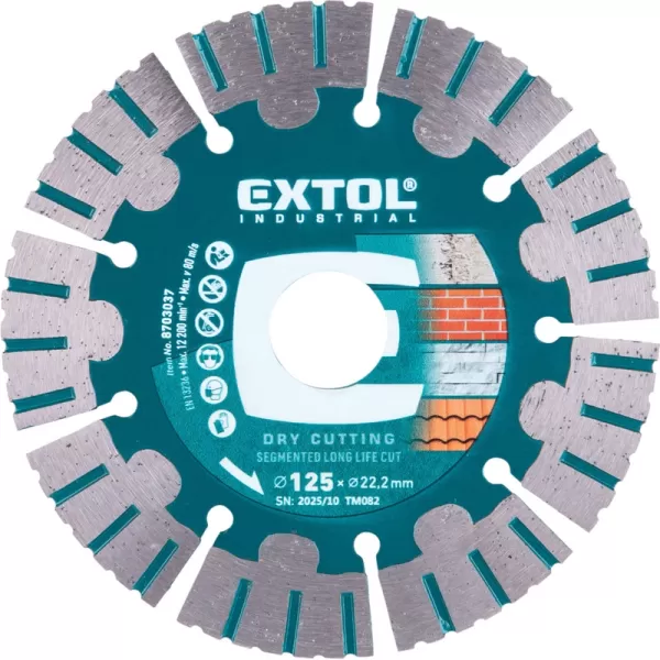 Kotouč diamantový řezný segmentový Long Life Cut, suché řezání, 125x22,2x1,9mm Extol Industrial 8703037