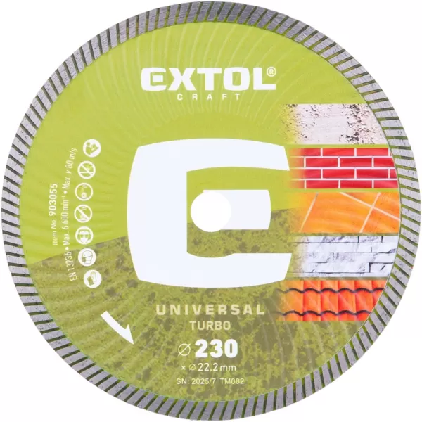 Kotouč diamantový řezný, turbo - suché i mokré řezání, 230x22,2x2,6mm Extol Craft 903055