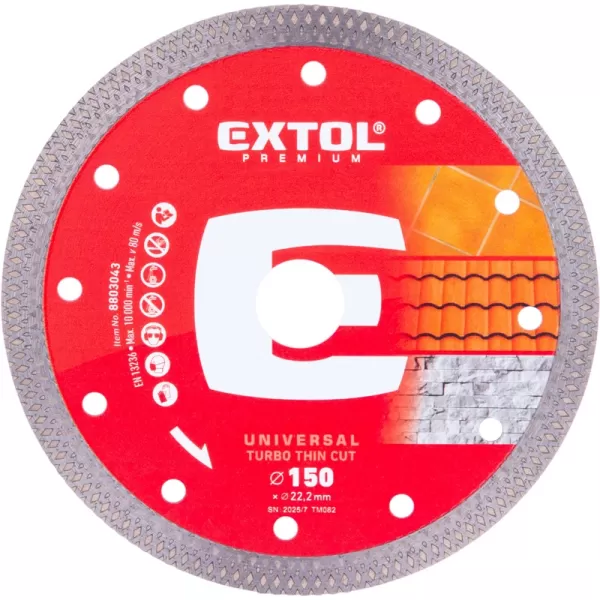 Kotouč diamantový řezný, turbo Thin Cut, suché i mokré řezání, 150x22,2x1,6mm Extol Premium 8803043