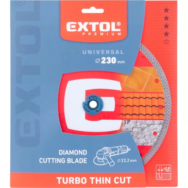 Kotouč diamantový řezný, turbo Thin Cut, suché i mokré řezání, 230x22,2x2mm Extol Premium 8803045