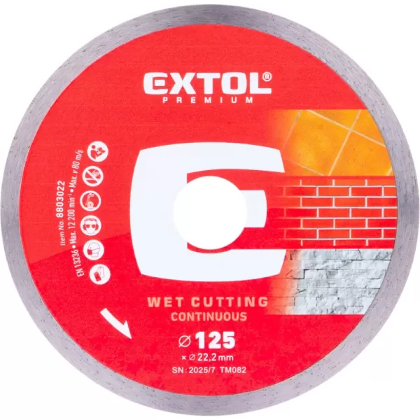 Kotouč diamantový řezný celoobv. EXTRA tenký - mokré řezání, 125x22,2x1,1mm Extol Premium 8803022