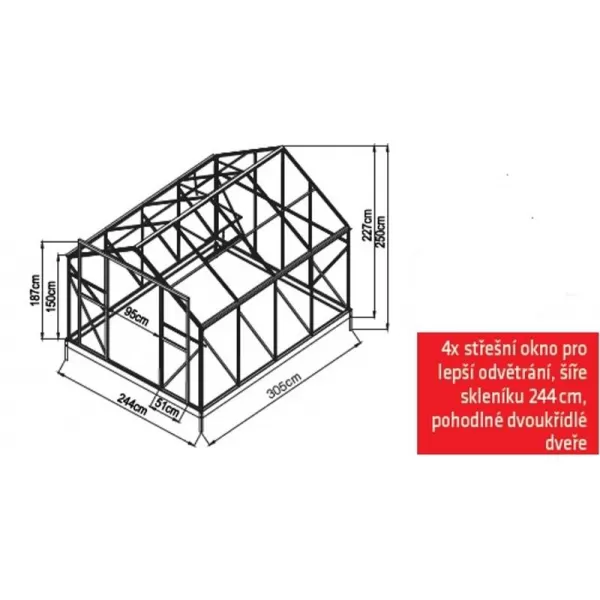 Zahradní skleník z polykarbonátu KOMFORT 7550 STRONG + základna zdarma