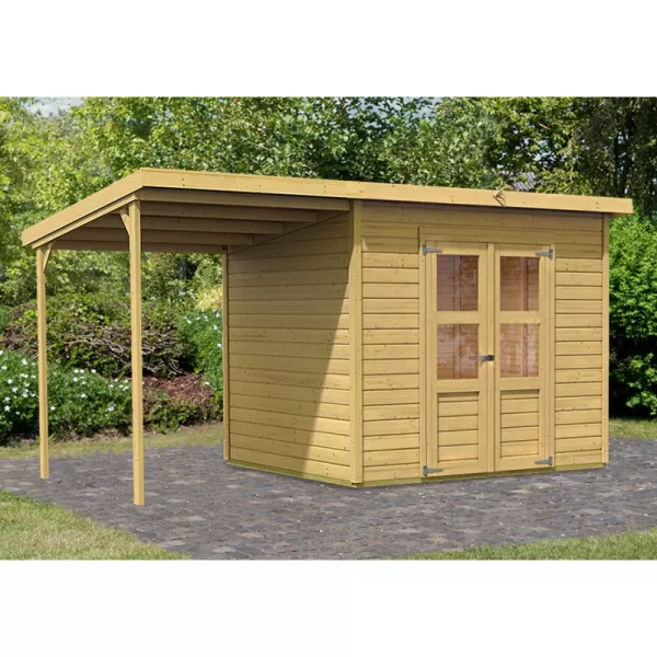 Dřevěný domek KARIBU MERSEBURG 5 + přístavek 166 cm (68767) natur LG1703