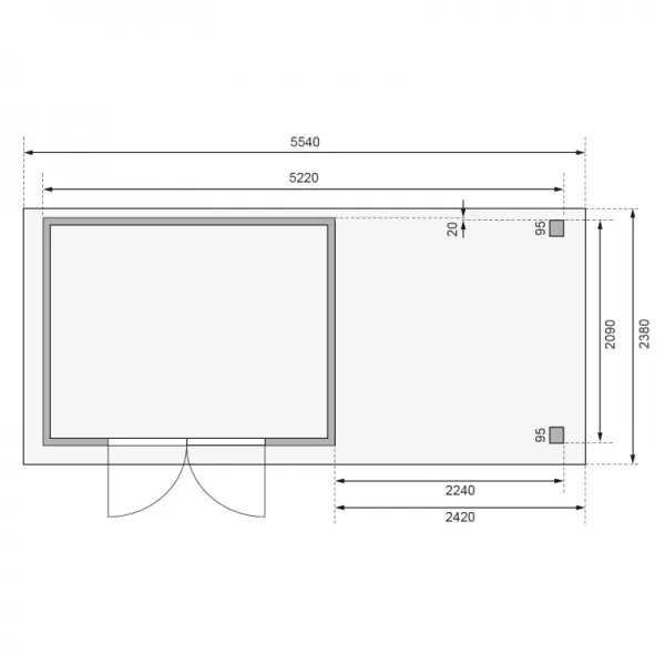 Dřevěný domek KARIBU ASKOLA 4 + přístavek 240 cm (92070) tm. Šedý LG1719