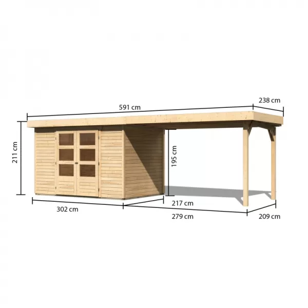 Dřevěný domek KARIBU ASKOLA 4 + přístavek 280 cm (77733) natur LG1770