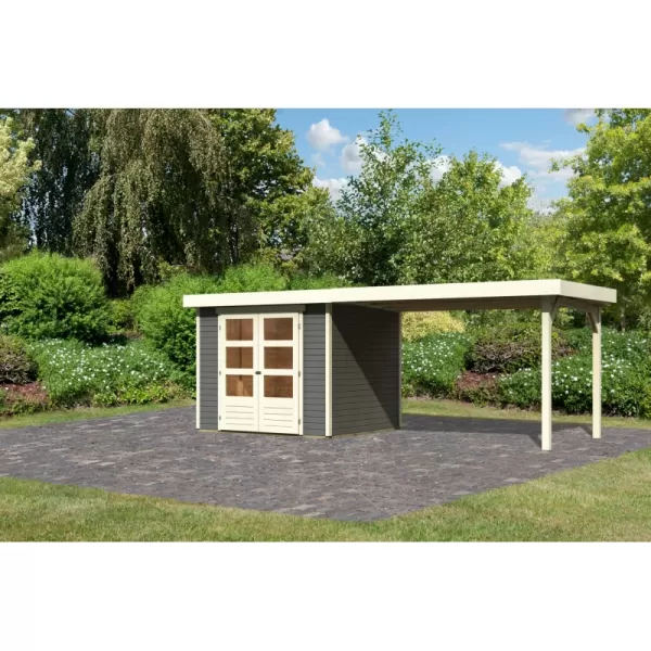 Dřevěný domek KARIBU ASKOLA 3 + přístavek 280 cm (82924) tm. šedý LG1769