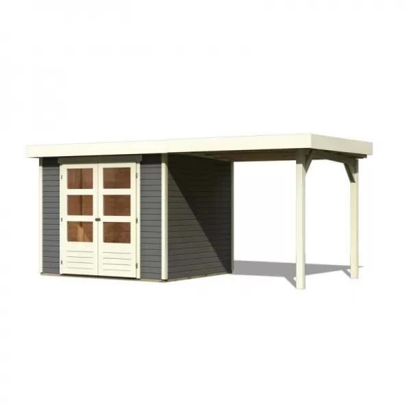 Dřevěný domek KARIBU ASKOLA 4 + přístavek 240 cm (92070) tm. Šedý LG1719