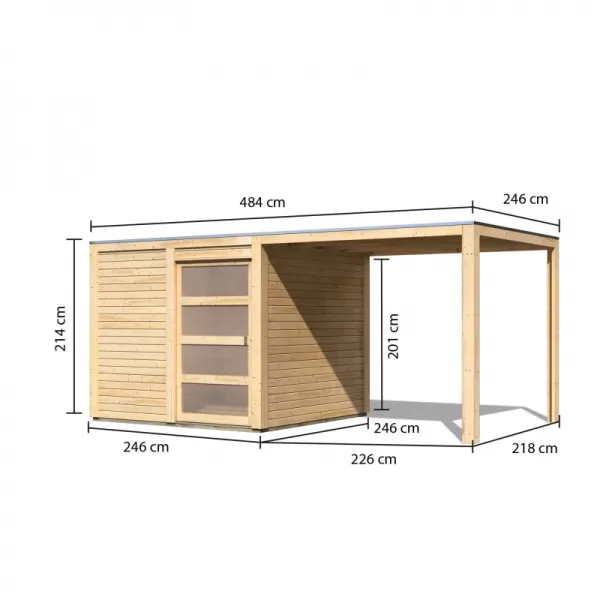 Dřevěný domek KARIBU QUBIC 1 + přístavek 226 cm (79847) natur LG2479