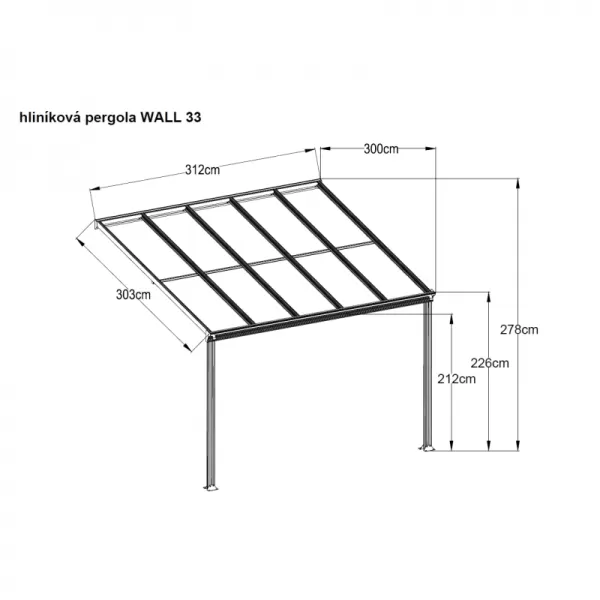 Hliníková pergola LANITPLAST WALL 33 antracit + opál PC LG2118