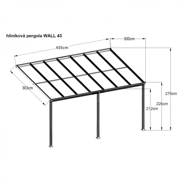 Hliníková pergola LANITPLAST WALL 43 antracit + čirý PC LG2123