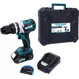 Aku vrtačka s příklepem bezuhlíková 18V 1x2,0Ah + nabíječka + box XTLINE XT102800-1B2B
