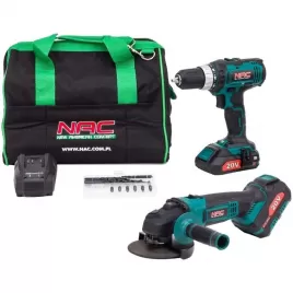 Aku sada nářadí 20V/2,0+4,0Ah šroubovák + úhlová bruska NAC CDB-AGE-LI-20V