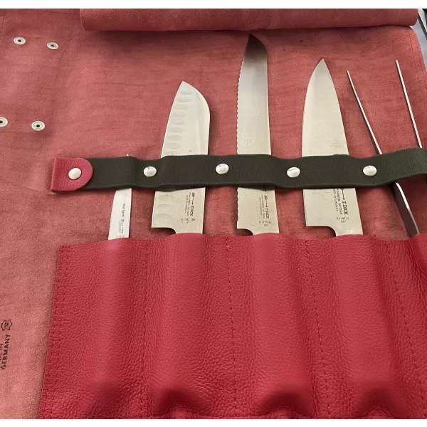 Kožené rolovací pouzdro na nože FEUERMEISTER NAPPA červená