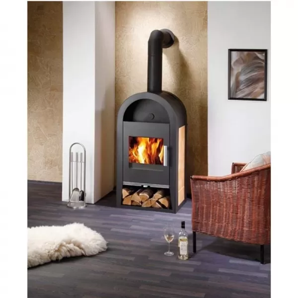 Krbová kamna s výměníkem černá, béžová dlažba Haas+Sohn NIVALA