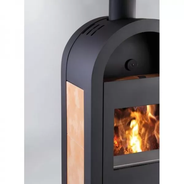 Krbová kamna s výměníkem černá, béžová dlažba Haas+Sohn NIVALA