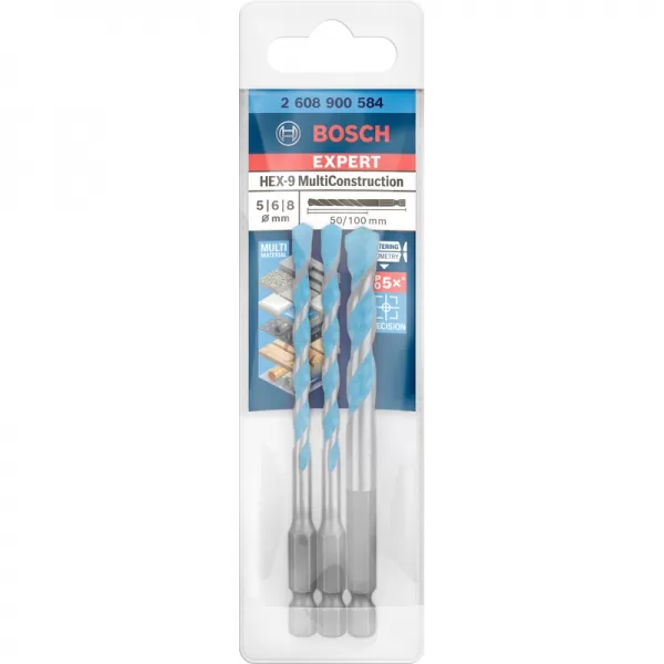 3dílná sada vrtáků EXPERT HEX-9 MultiConstruction 5/6/8 mm Bosch 2608900584