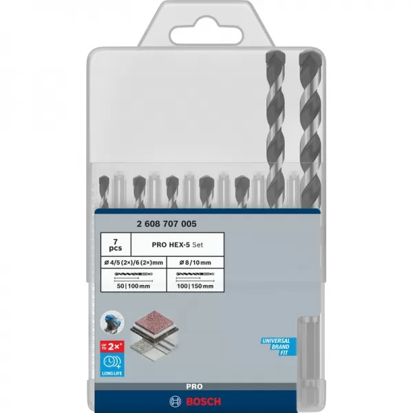 Sada vrtáků PRO HEX-5, 4x100, 5×100, 5×100, 6×100, 6×100, 8×150, 10×150 mm, 7 ks Bosch 2608707005