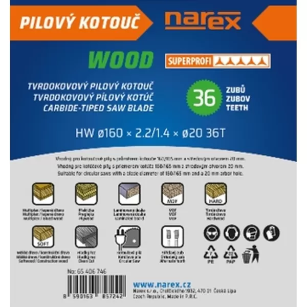 Pilový kotouč 160 × 2.2/1.4 × 20 36T Narex 65406746