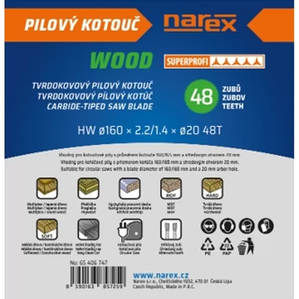 Pilový kotouč 160 × 2.2/1.4 × 20 48T Narex 65406747