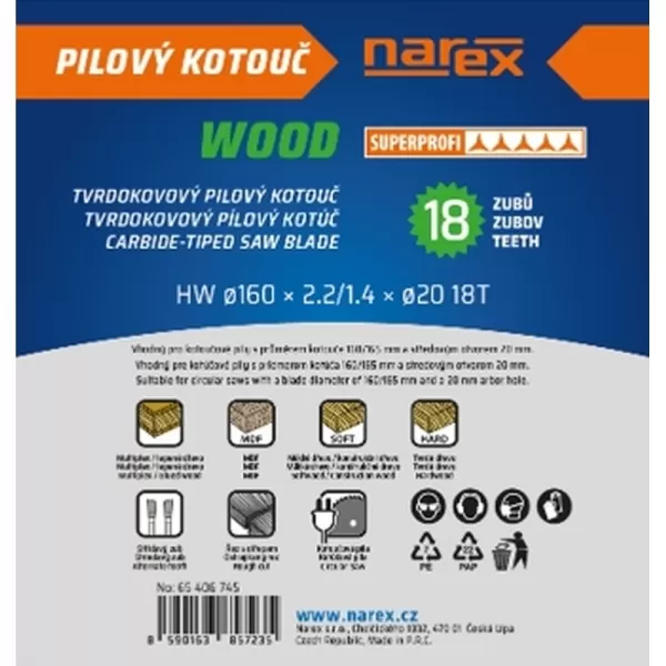 Pilový kotouč 160 × 2.2/1.4 × 20 18T Narex 65406745