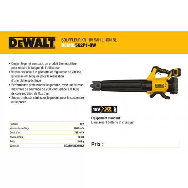 Bezuhlíkový aku fukar 18V/1x5,0Ah DeWALT DCMBL562P1