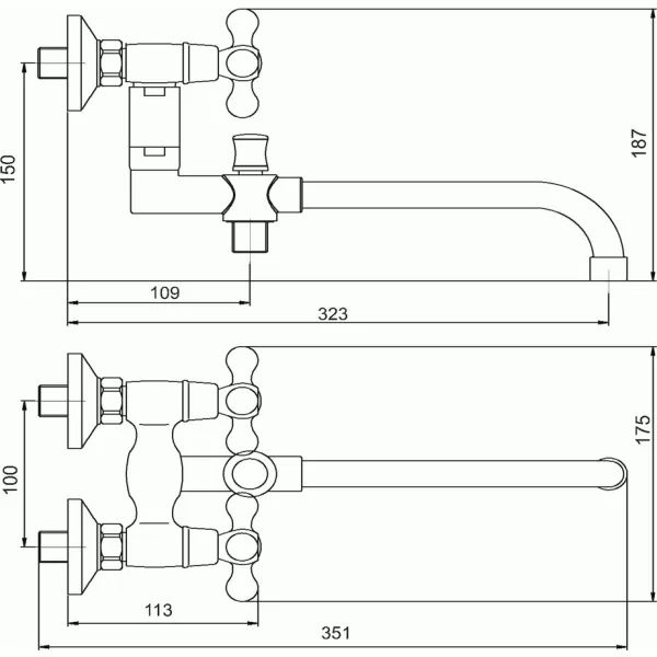 Paneláková baterie bez příslušenství 100 mm Retro II chrom Novaservis 99137/1,0