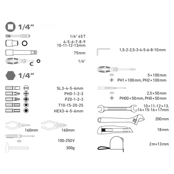 Sada nářadí 59ks CrV 1/4" EXTOL CRAFT 6583
